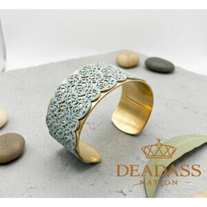 Deadass Nation Turquoise Filigree Gold Cuff Bracelet